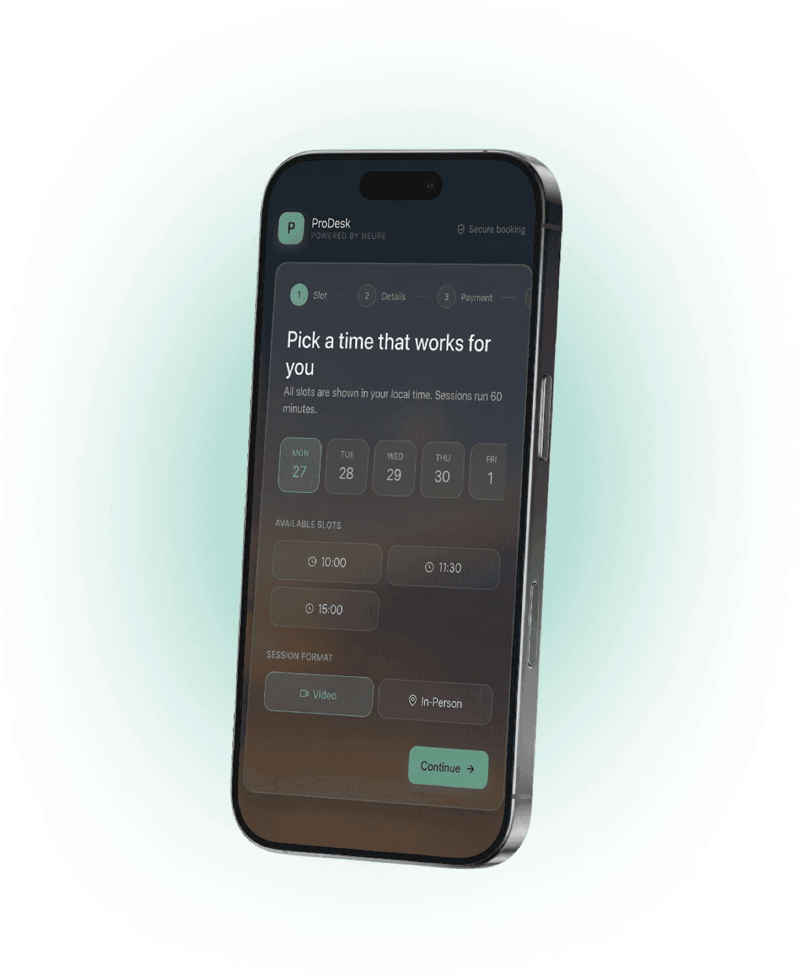 A ProDesk booking link as a client sees it